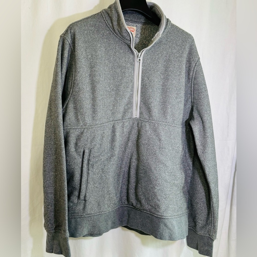j crew Men’s Zip Front Pocket 1/2 Zip Mock Neck “Med Grey” Sweatshirt Size Lg
